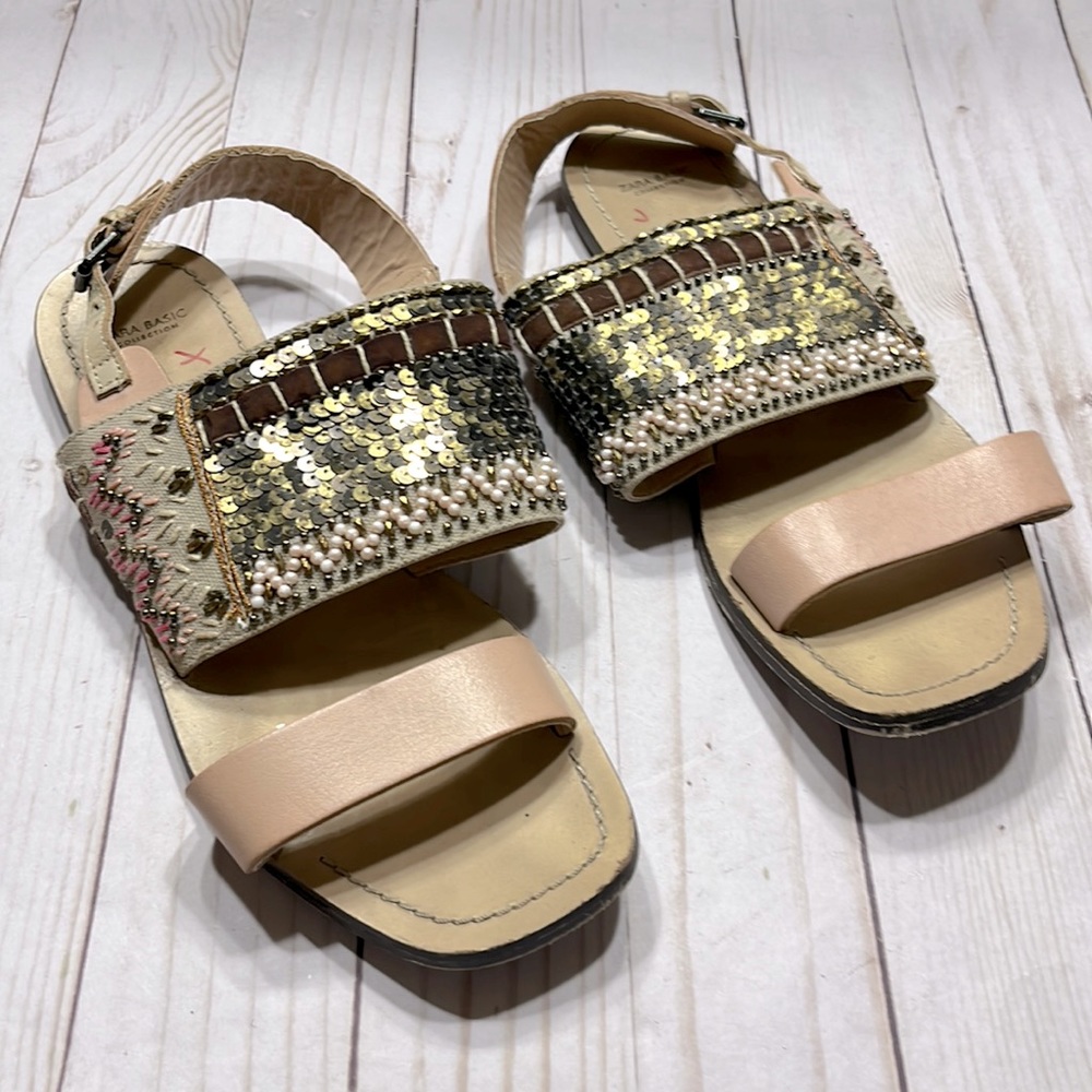 Zara Basic Sequin Sandals Size 39